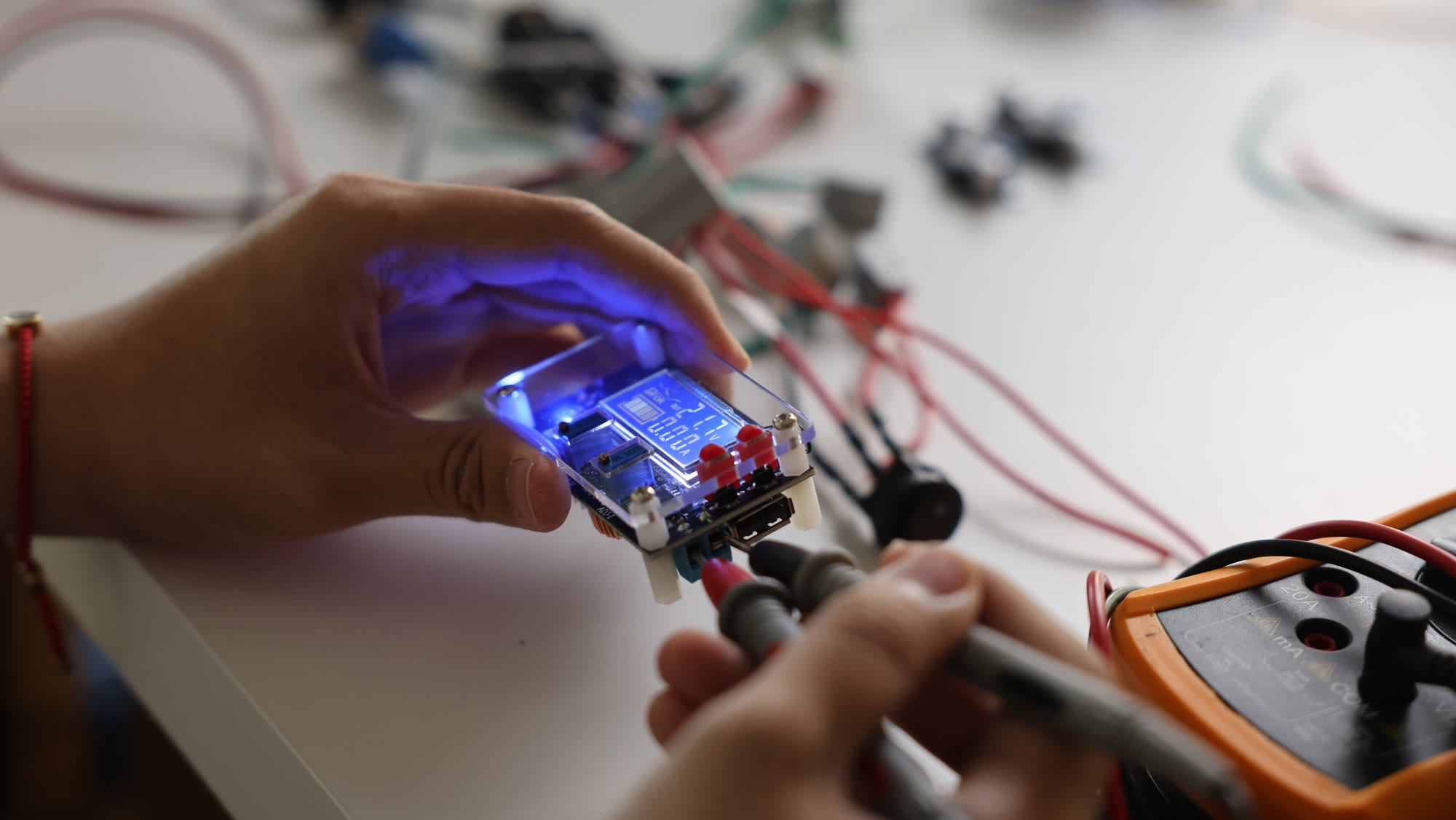 Probing a circuit board on the bench
